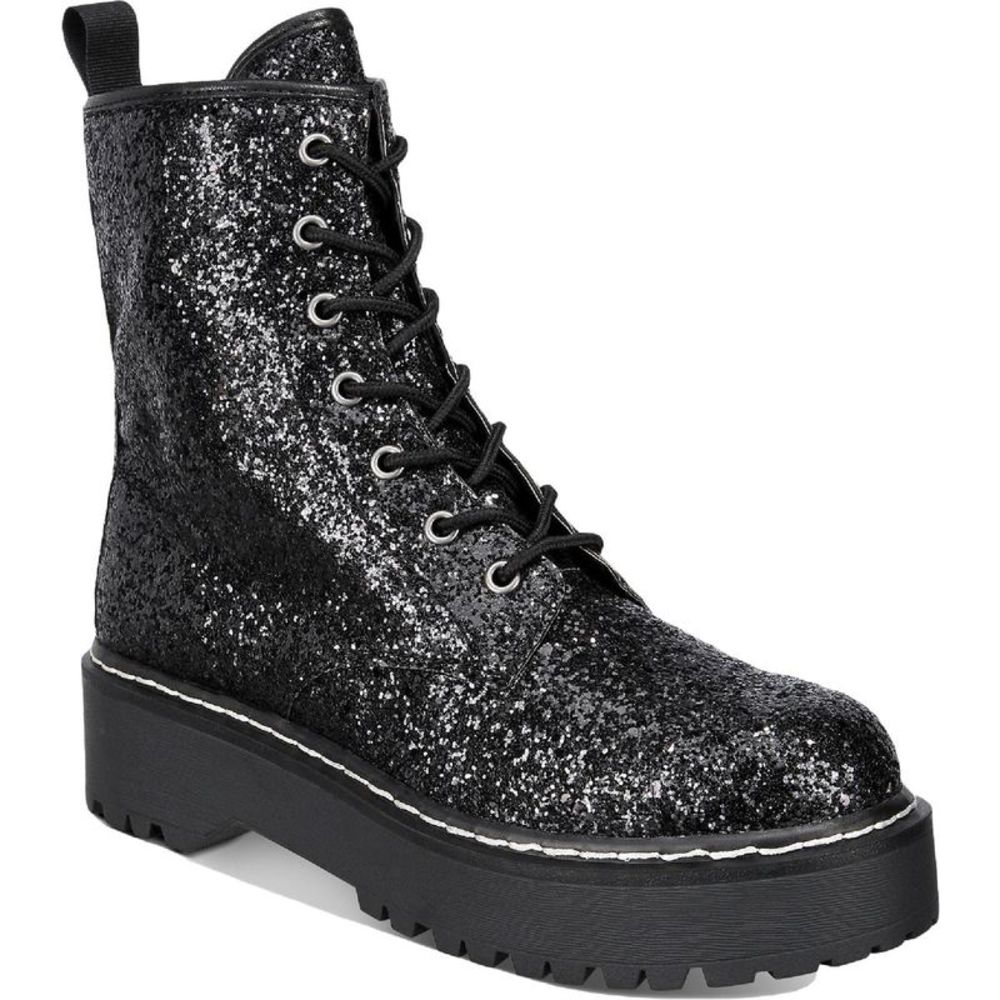 Wild Pair  Womens Rizo 2 Black Glitter Combat & Lace-up Boots Shoes NWOB